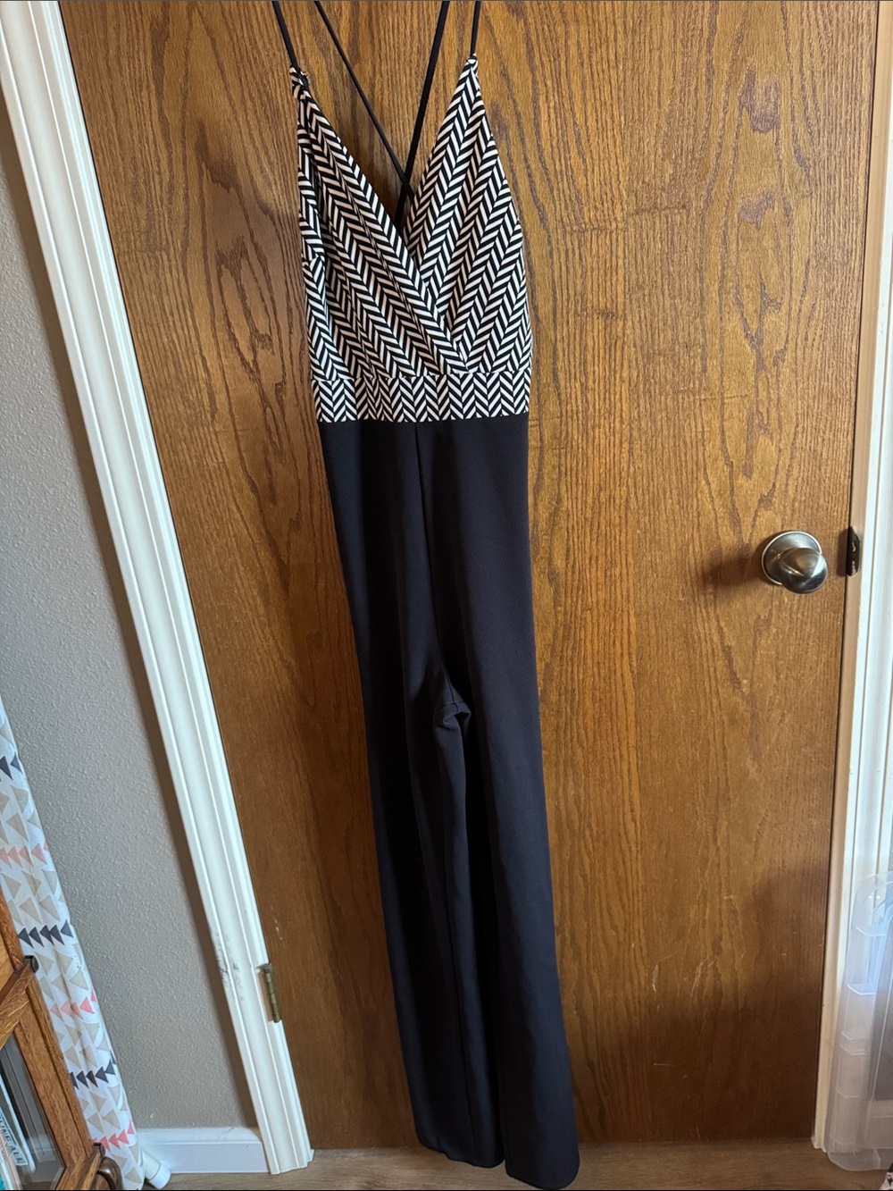 Black Wide-Leg Jumpsuit with Chevron Bodice